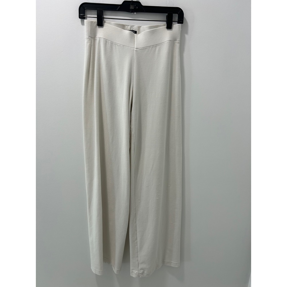Eileen Fisher Cream Wide Leg Textured Knit Pull On Pants XS Off White